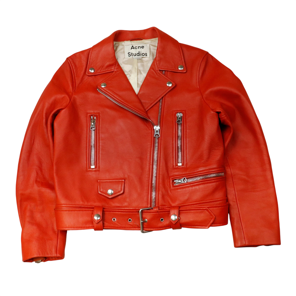 Acne Studios Orange Leather Jacket Biker Womens Size 38